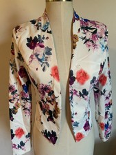 Michel Cropped Jacket Open Front White Floral