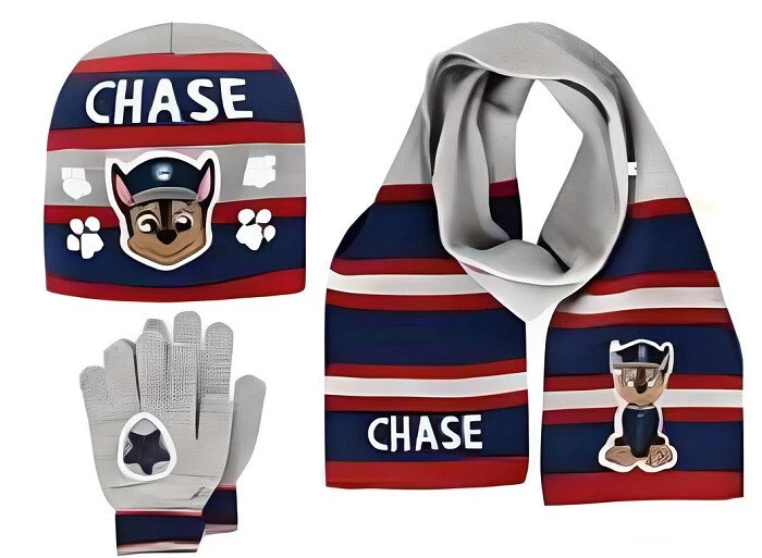 Paw Patrol Chase Beanie Hat, Scarf and Gloves for Ages 3 - 6