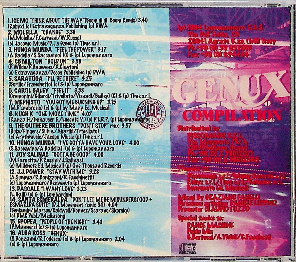 Genux Compilation- Euro House Italodance DJ Mix 1994 CD The
