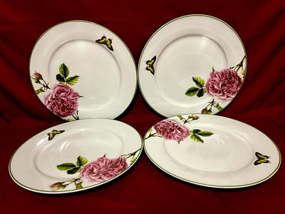 Spode Home Roses Set Of 4 Roses & Butterfly Dinner Plates 10 1/2