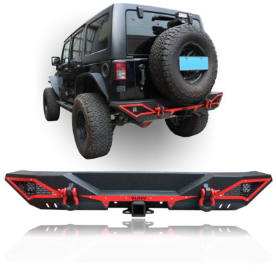 Fits 2007-2017 Jeep Wrangler JK/JKU Rear Bumper Black W/ D-Rings & LED Lights