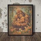 Vintage Botanical SASQUATCH FAMILY Wall Art, BIGFOOT Cryptid Tree Flower Decor