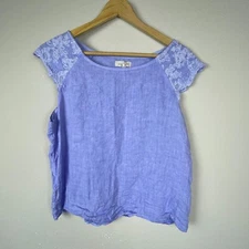 Lina Tomei Italy Linen Top Size S – Light Lavender Cap Sleeve Lagenlook Coastal