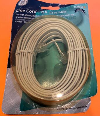 New Old Stock White 25' Line Cord For Phones Modems Fax Machines Telecom Device