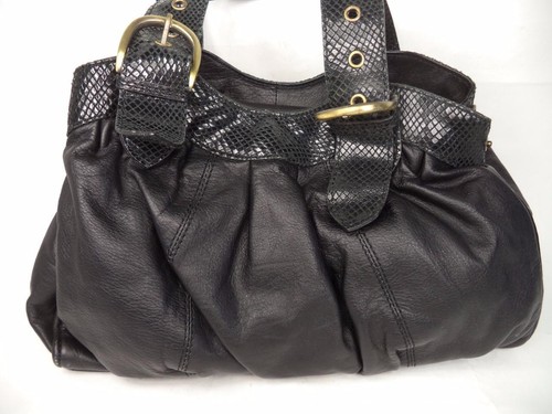 HAMPTON ARTÍCULOS DE CUERO BOLSO DE CUERO NEGRO BOLSO DE MANO DOBLE CORREA ESTAMPADO SERPIENTE - Imagen 2 de 5