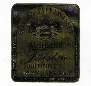 DDR Etikett VEB Getränkekombinat Erfurt Ruhlaer Fürstenbrunnen Hotel Merkur Leip