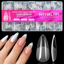 600pcs Short Coffin Nail Tips, Soft Gel X Nail Tips XS Short Ballerina Clear ...