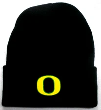 Oregon Fighting Ducks flat cotton logo on BLack beanie  cap hat. See details