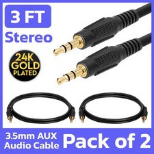 2 Pack 3.5mm Cable 3 Feet AUX Male to Male Stereo Audio Cord PC MAC iPod MP3 Car