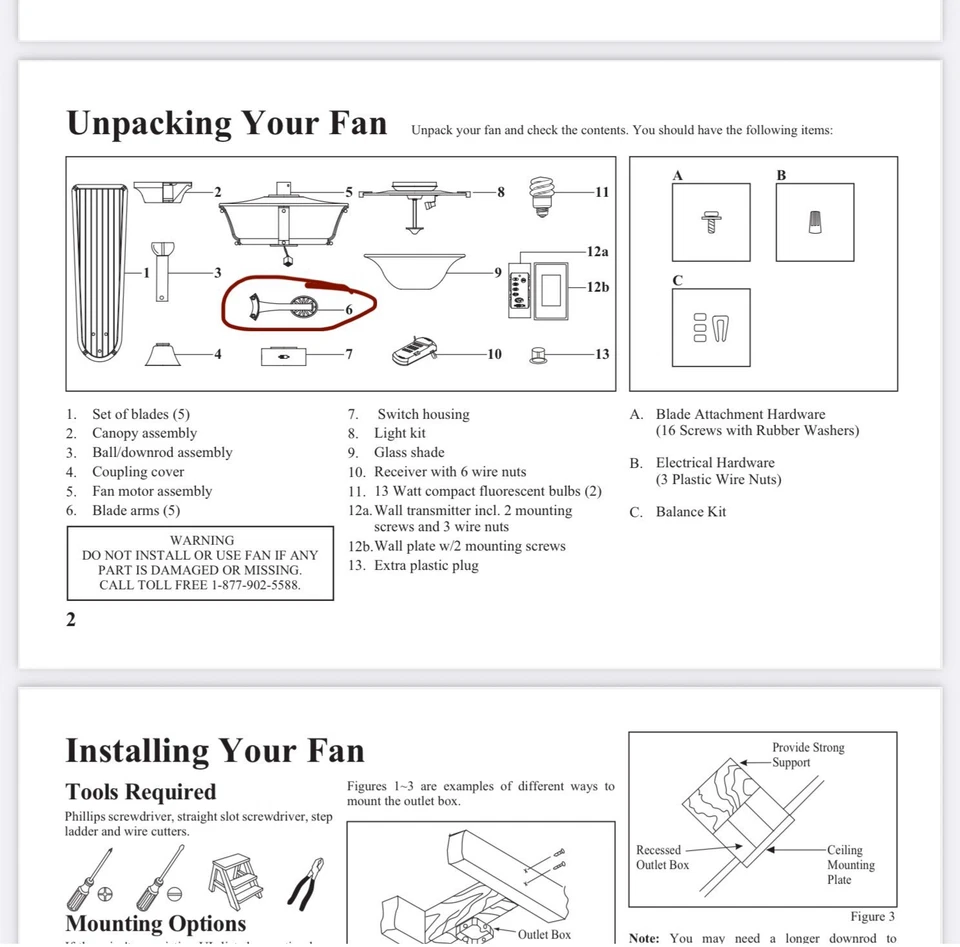 READ!! Hampton Bay Radcliffe 52” Indoor/Outdoor Natural Iron CeilingFan - Image 3 of 4