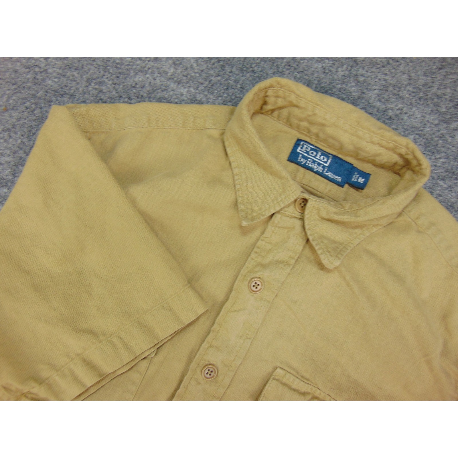 Polo Ralph Lauren Shirt Mens Med Corduroy Tan Solid Short Sleeve Utility Pocket