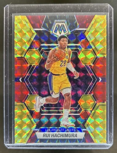 2022-23 Panini Mosaic Rui Hachimura Choice Red and Yellow Fusion #/88 Lakers