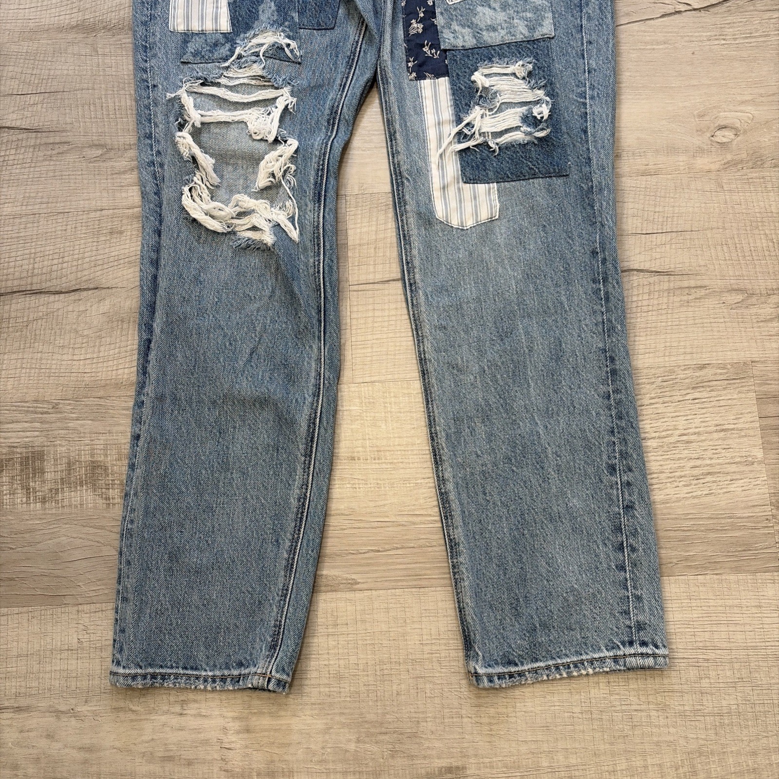 EUC American Eagle PATCHWORK Mom Straight JEANS S… - image 5
