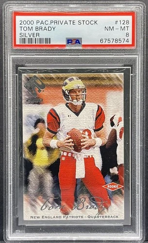 2000 PACIFIC PRIVATE STOCK TOM BRADY #128 ROOKIE RC SP SILVER /330 PSA 8 (POP26)