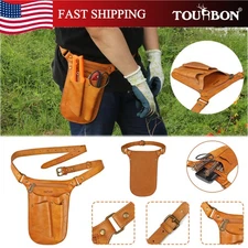 TOURBON Leather Garden Tools Organizer Belt Holster Florist Utility Waist Pouch