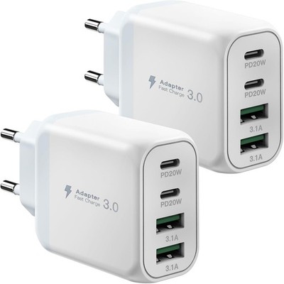40W USB C Ladegerät, Gcstnn Schnellladegerät 2er-Pack 4 Port PD3.0 QC3.0 USB C