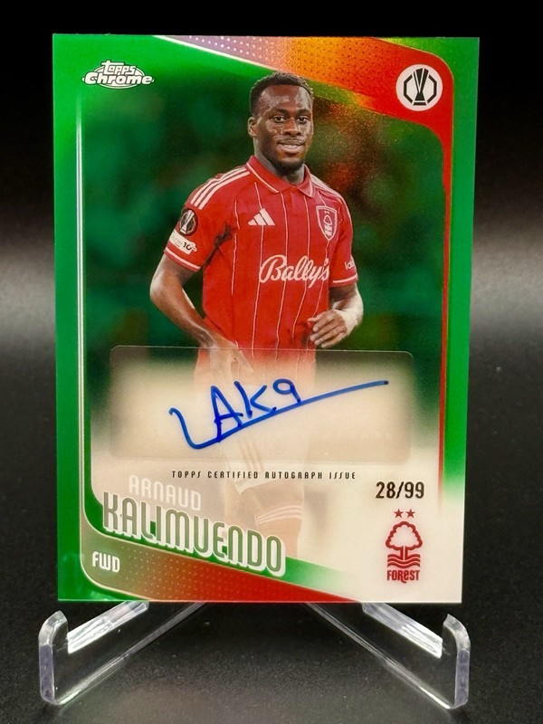 2025-26 Topps Chrome UEFA CA-AK Arnaud Kalimuendo Green Auto 28/99