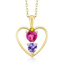 18K Yellow Gold Plated Silver Pink Created Sapphire Tanzanite and Yellow