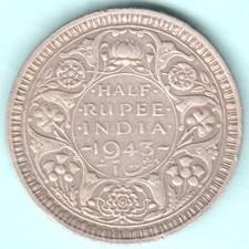 British India 1943 King George Vi Half Rupee Rare Silver Coin