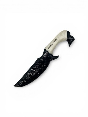 10  Black Obsidian Dagger   Hand Knapped Knife, White Grip, Volcanic Glass Blade