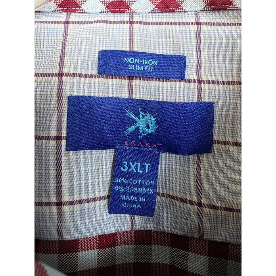 Egara Dress Shirt Mens 3XLT Red Gingham Checkered Slim Fit Non Iron Long Sleeve - Image 3 of 4