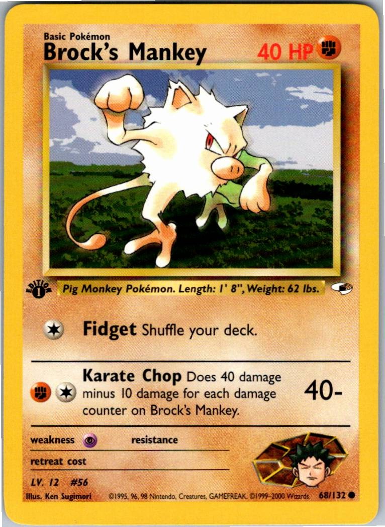 Brock's Mankey (68) Common Gym Heroes 068/132 NM 1st Edition
