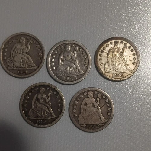 (5) Seated Liberty Dimes lot  1839 1843 1849 1850 1853 w arrows 10C