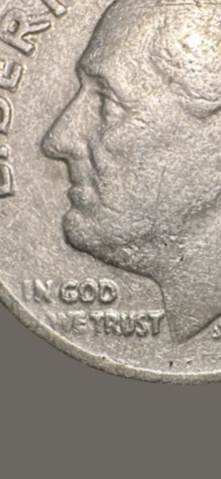 1966 US Dime No Mint Mark '5 on Cheek Error' Obverse Faded "in,we,year #6" Rare - Image 3 of 4