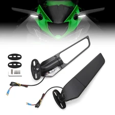 Wind Wing Rearview Mirrors w/LED light For Kawasaki Ninja 300 400 650 ZX6R ZX10R