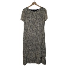 Talbots Womens Vintage Floral Lace Print Layered Midi Dress Size 12 Black Cream