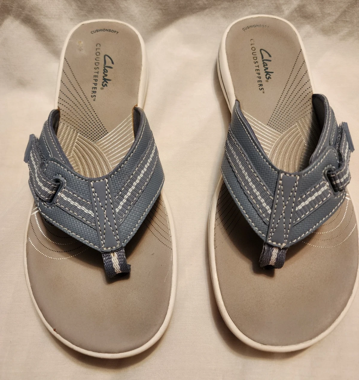 Sandali donna Clarks taglia 6 cinturino blu e bianco sintetici