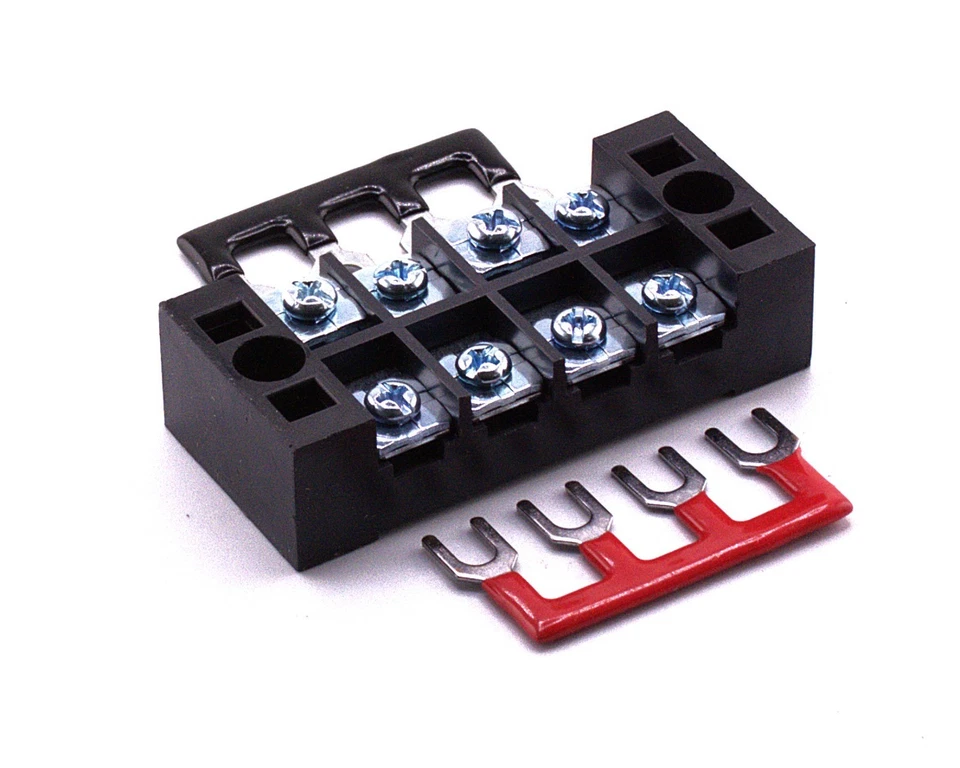 8 Position (2 by 4) HD 25A 600V  Barrier Terminal Block Strip w/ Cover + Jumpers - Image 3 of 4