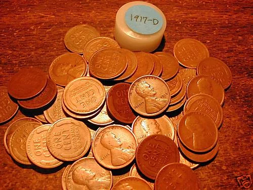 1917-D LINCOLN WHEAT CENT ROLL, 50 good/very good coins