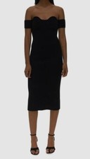  450 Helmut Lang Women's Black Contour Rib Knit Off-The-Shoulder Dress Size L