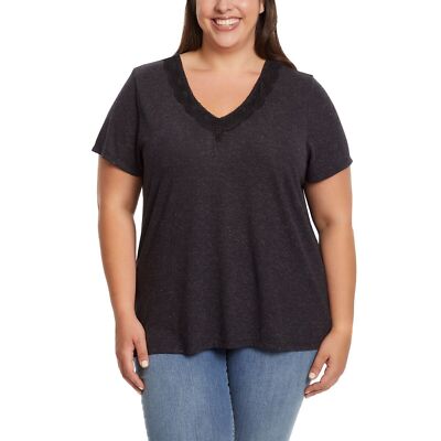 Ella Moss Women's V-Neck Lace Short Sleeve Top 2X L