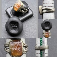 Ancient Old Agate Stone Roman Mixed Sliver Ring With Intaglio Stamped