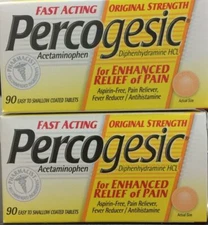 Percogesic Fast Acting Pain Reliever Tablets 325mg 90ct( 2 boxes ) EXP: 12/2027