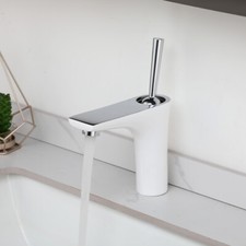 White Bathroom Sink Faucet Deck Mount Single Handle Hole Brass Mixer Vanity Taps