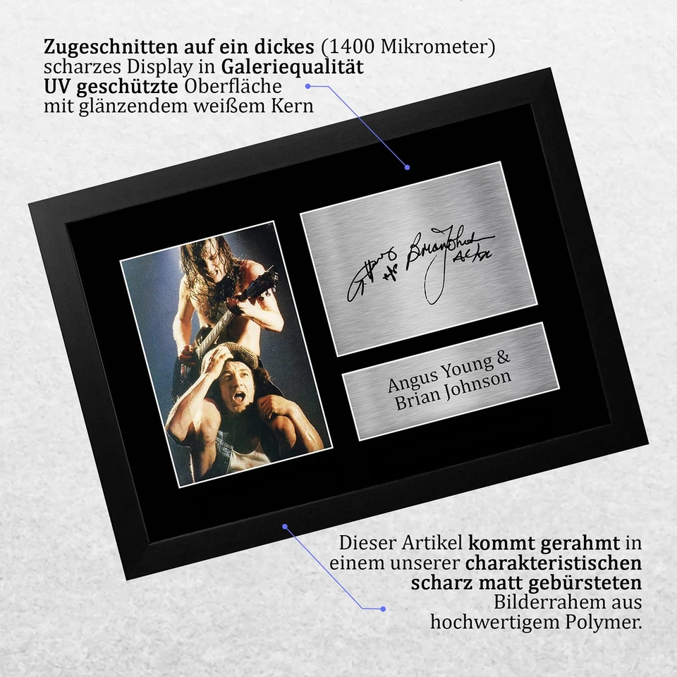 Angus Young & Brian Johnson A4 Gerahmte Signiert Gedruckt Autogramme Bild Dru... - Bild 3 von 4