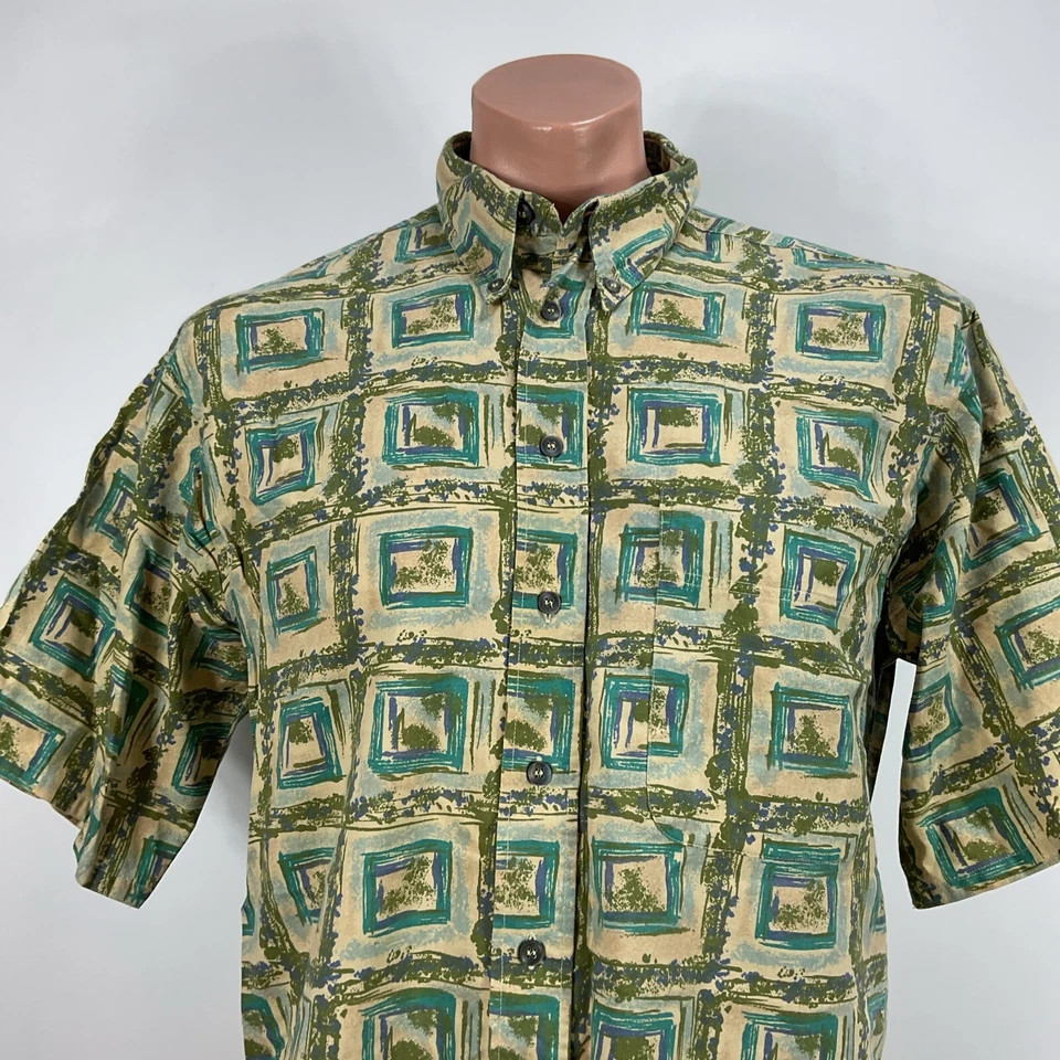 Camisa de Campamento Hawaiana Neiman Marcus Años 80 De Colección Hombres M Abstracta Aguja Única Rayón Foto 3 de 4