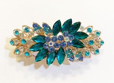 Floral Design Hair Barrette crafted with Rhinestones and Diamond Accent