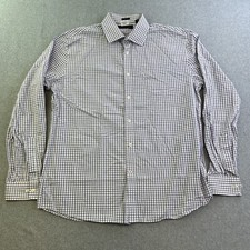 Tommy Hilfiger Shirt Mens Large Slim Fit White Blue Check Long Sleeve Button Up