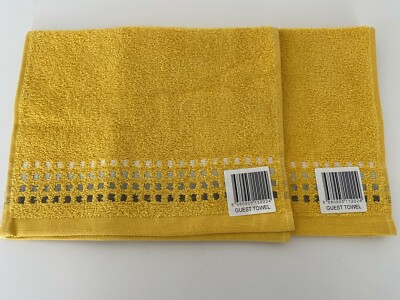 2 x 100 % Baumwolle Gästetücher in ockergelb mit grauem Stich Design 30 cm x 50 cm