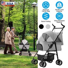 4 Wheels Pet Stroller Travel Carriage for Dogs  Cats with Removable Basket Cart