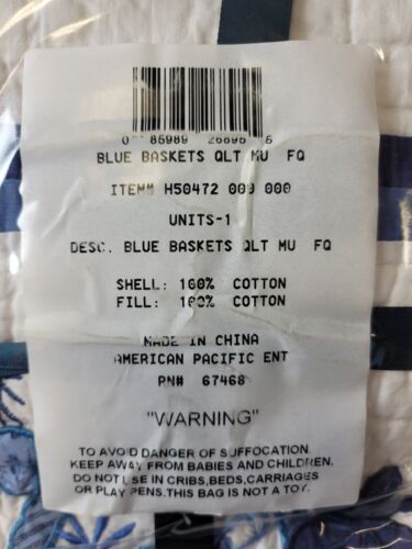 American Pacific "Blue Basket" Lt Ed Quilt Full/Queen W/ Pair Shams - Picture 4 of 8