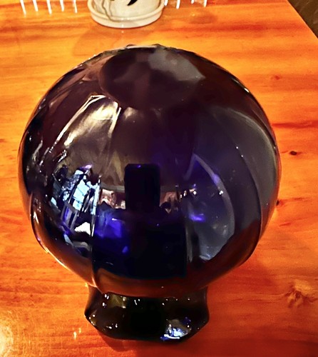 "Florero pesado soplado a mano azul cobalto vidrio artístico tejido con volantes vintage 8""" - Imagen 6 de 6