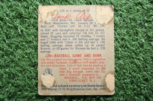 Hank "Bow-Wow" Arft 1949 Bowman #139 Rookie (Poor) - Picture 2 of 2