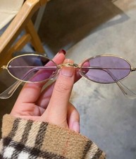 NWT Metal Gold-Tone Narrow Purple Lens Oval Sunglasses - Cute