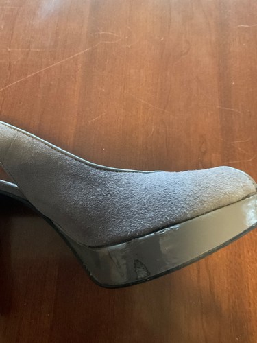 BCBGirls Jointa Grey Suede & Patent Platform Peep Toe Strappy Sandal Heels 7.5 - Picture 9 of 17