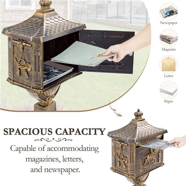 Cast Aluminum Mailbox Stainless PostBox with keys Waterproof Heavy Duty